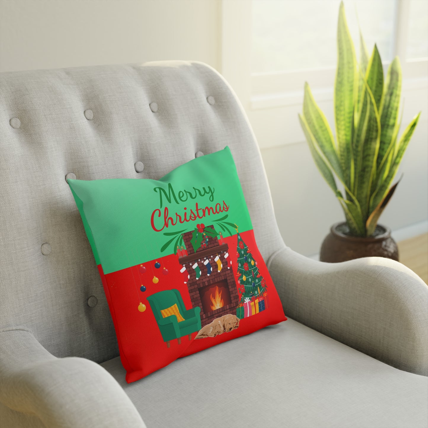 Fireplace Christmas Pillow