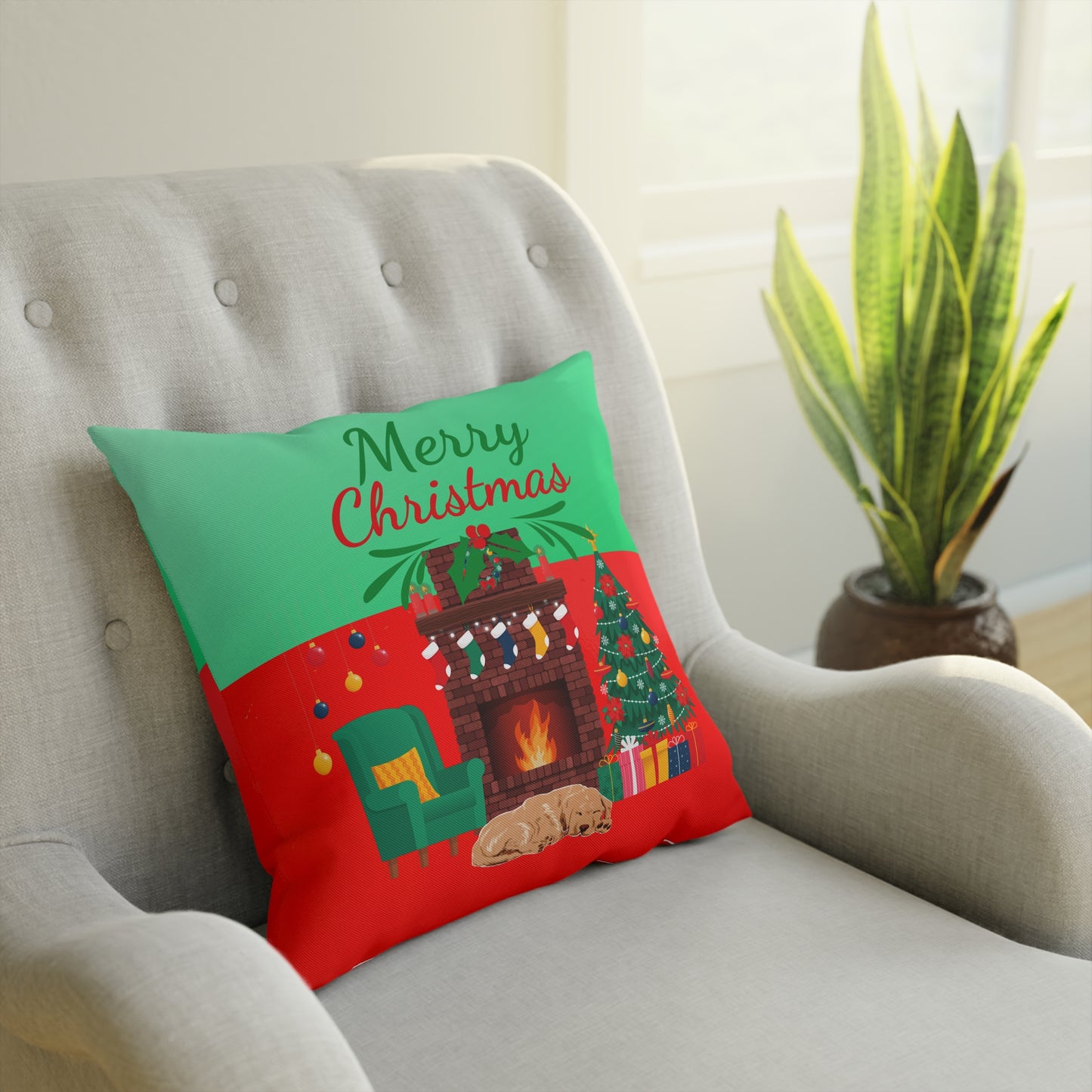 Fireplace Christmas Pillow