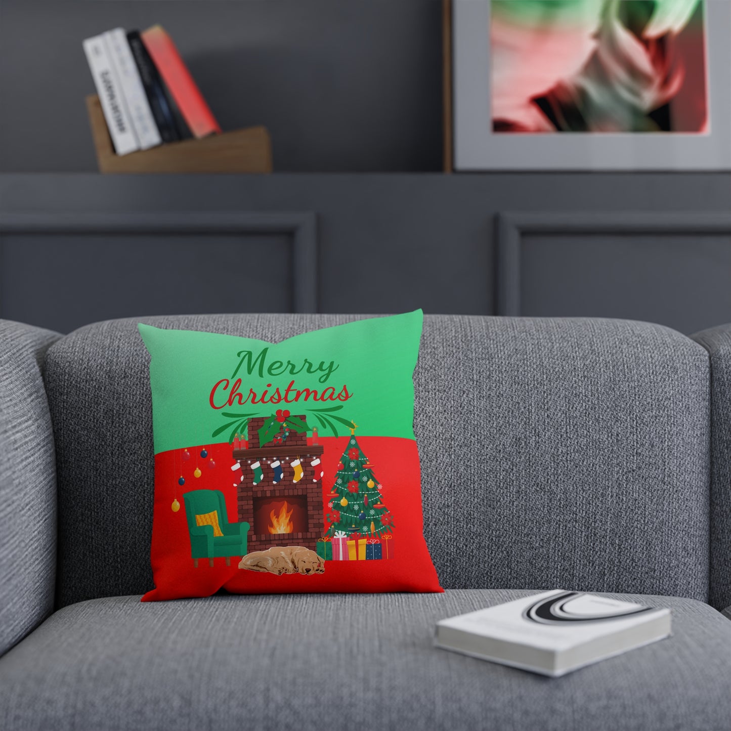 Fireplace Christmas Pillow