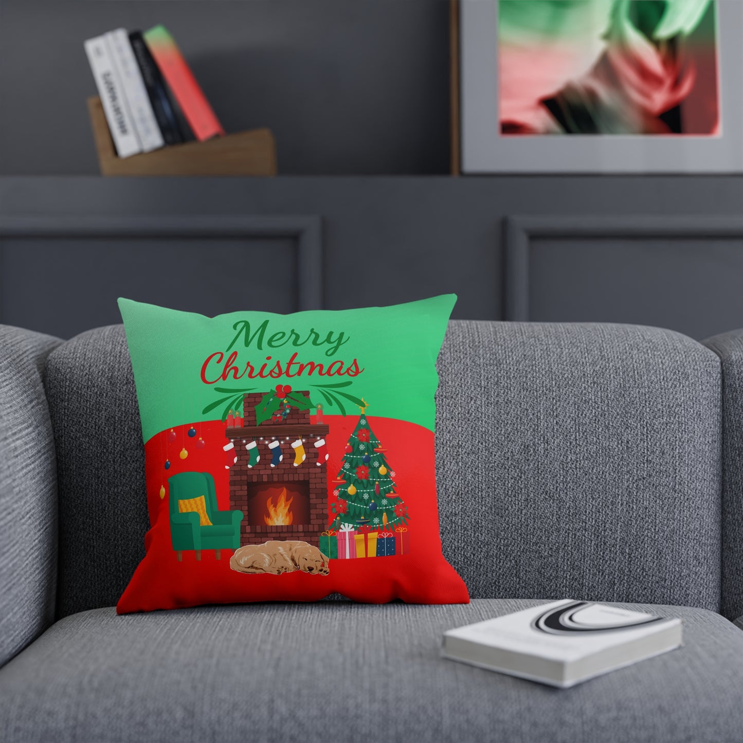 Fireplace Christmas Pillow